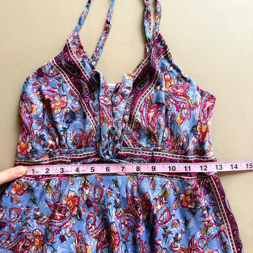 Silk Paisley Floral Maxi Dress Blue Pink Boho Fairy Ethereal Mermaid Luxury Sm - Picture 6 of 10